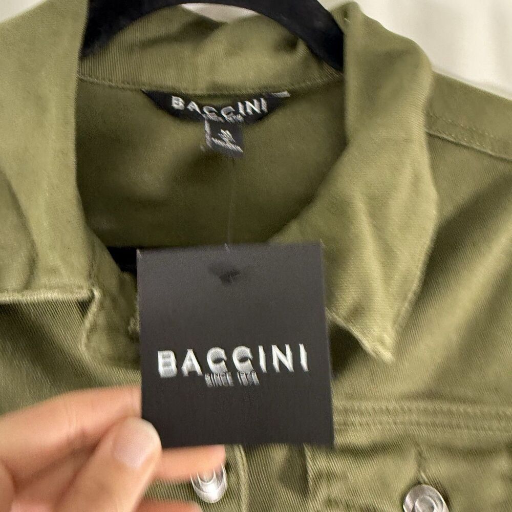 New Baccini Twill Jacket Women's Medium Green Fringe Hem Button Up Long Sleeve - Picture 4 of 11